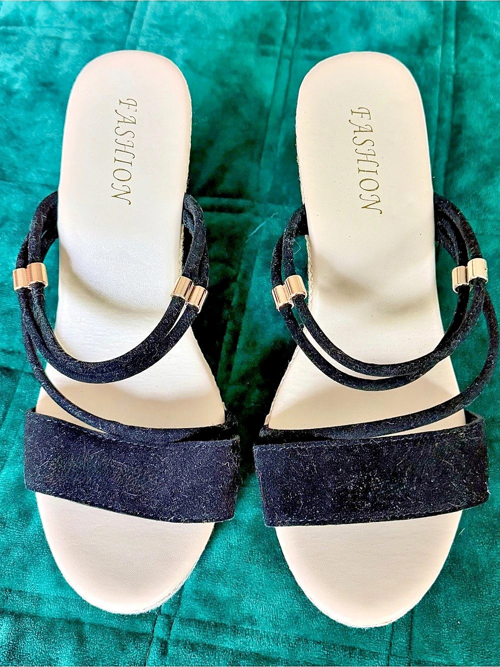 FASHION Black & Cream Wedge Sandals EU 40 ladies 9 New without box